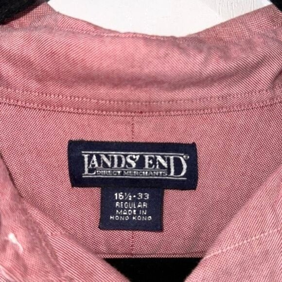 Lands End Mens Regular Fit Long-Sleeve Button-Down Shirt 16.5/33 Pink Cotton - Picture 2 of 7